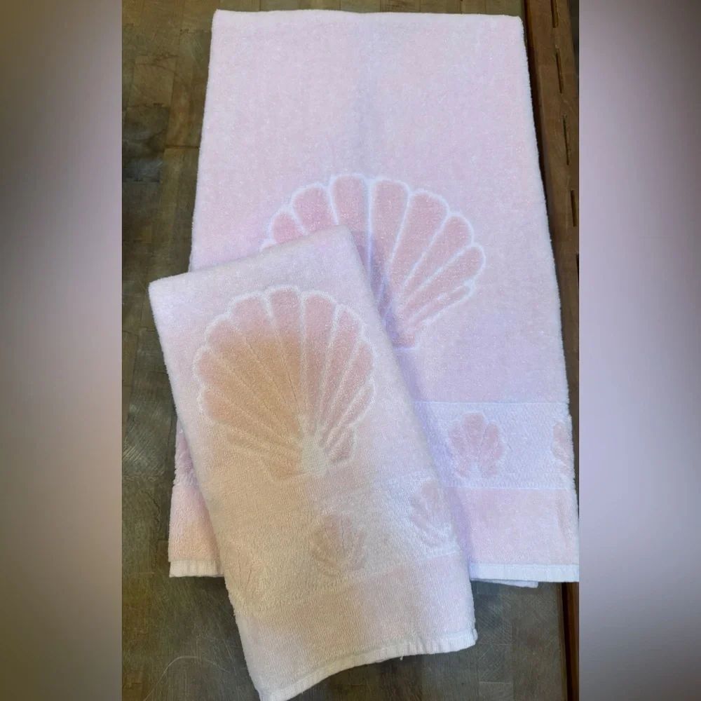 Vintage Soft Pink Seashell Cotton Bath Towel Hand Towel Set The HOME collection
